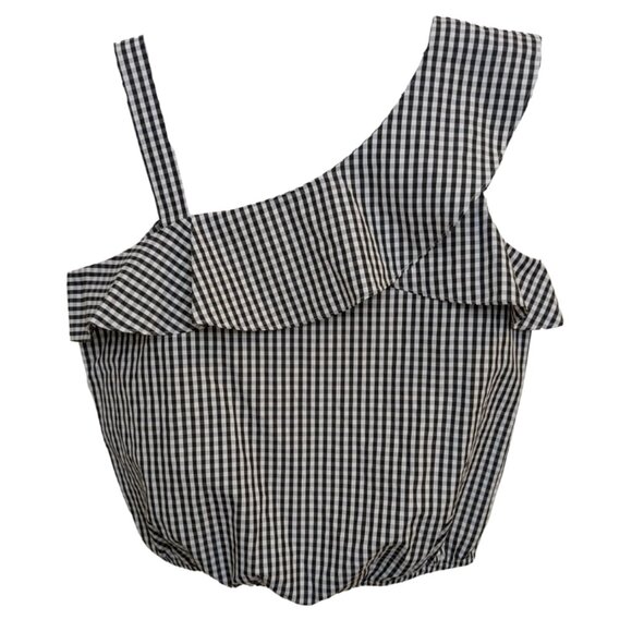 BCX Black & White Gingham One Shoulder Look Sleeveless Top, Size Large - Picture 1 of 11